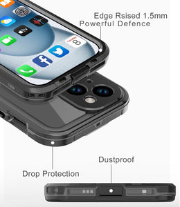 Design for iPhone 15 case Waterproof 6.1'', Full Body Dust Proof Shockproof Phone Case Cover with Screen Protector for iPhone 15 - Black