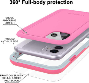 LOVE BEIDI for iPhone 11 Waterproof Case 6.1 Screen Protector Underwater Shockproof Full-Body Dustproof Rugged Case for Aplle iPhone 11 (Pink)