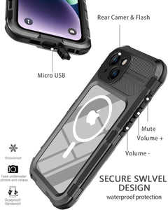 Design for iPhone 14 Case Waterproof, Dustproof Shockproof Waterproof Case for iPhone 14, Metal Full Body Protective Phone Case for iPhone 14 6.1 inch Black