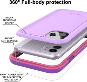 LOVE BEIDI iPhone 11 Waterproof Case 6.1 Screen Protector Underwater Shockproof Full-Body Dustproof Rugged Case for Aplle iPhone 11 (Purple Pink)