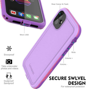 LOVE BEIDI iPhone 11 Waterproof Case 6.1 Screen Protector Underwater Shockproof Full-Body Dustproof Rugged Case for Aplle iPhone 11 (Purple Pink)