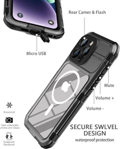 Design for iPhone 14 Pro Max Case Waterproof, Dustproof Shockproof Waterproof Case for iPhone 14 Pro Max, Metal Full Body Protective Phone Case for iPhone 14 Pro Max 6.7 inch Black