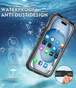 Design for iPhone 15 Plus case Waterproof 6.7'', Full Body Dust Proof Shockproof Phone Case Cover with Screen Protector- Black