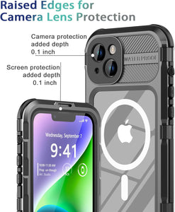 Design for iPhone 14 Case Waterproof, Dustproof Shockproof Waterproof Case for iPhone 14, Metal Full Body Protective Phone Case for iPhone 14 6.1 inch Black