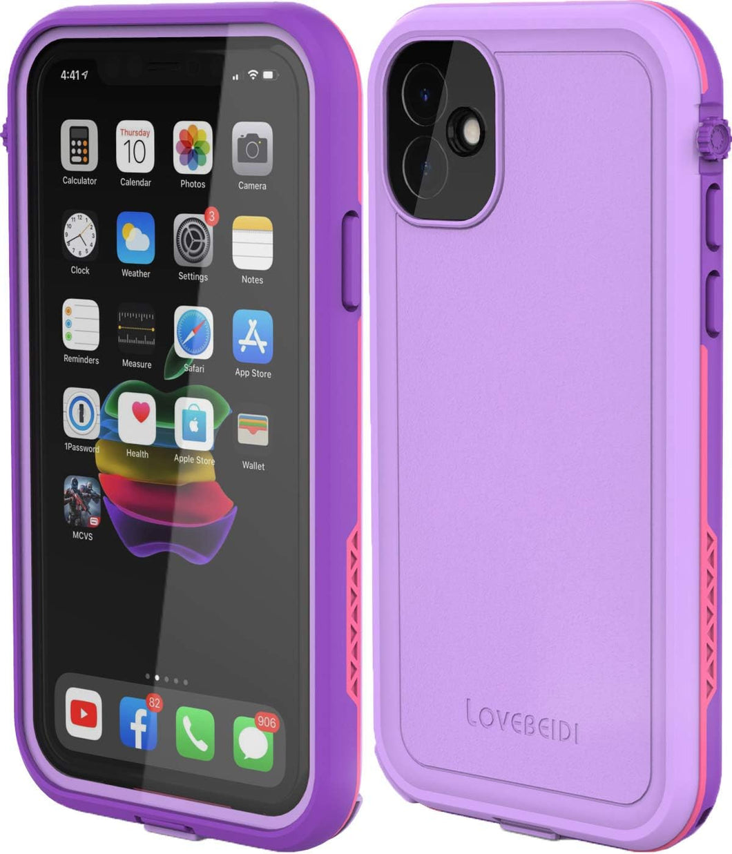 LOVE BEIDI iPhone 11 Waterproof Case 6.1 Screen Protector Underwater Shockproof Full-Body Dustproof Rugged Case for Aplle iPhone 11 (Purple Pink)