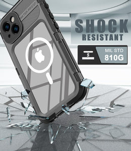 Design for iPhone 14 Case Waterproof, Dustproof Shockproof Waterproof Case for iPhone 14, Metal Full Body Protective Phone Case for iPhone 14 6.1 inch Black