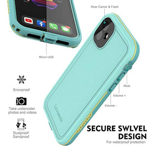 LOVE BEIDI iPhone 11 Waterproof Case 6.1 Screen Protector Underwater Shockproof Full-Body Dustproof Rugged Case for Aplle iPhone 11 (Cyan Green)